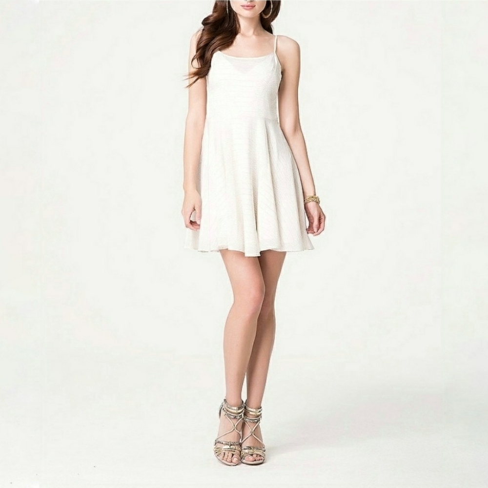 Bebe Size 4 Mulberry Silk Snakeskin Print White Fit & Flare Party Dress